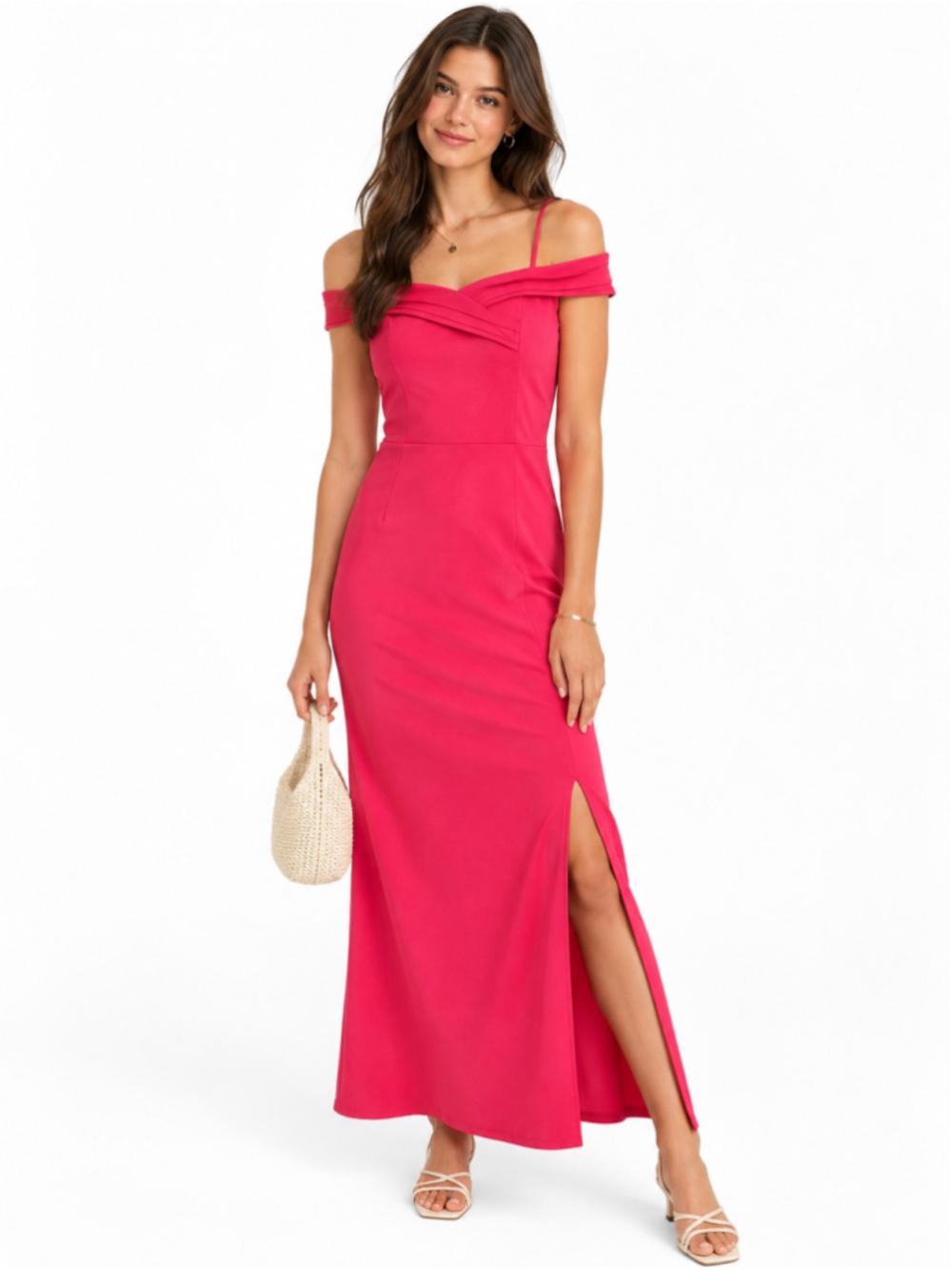 Alexa B Off-Shoulder Maxi Dress, Size 8, Bright Fuchsia NWT